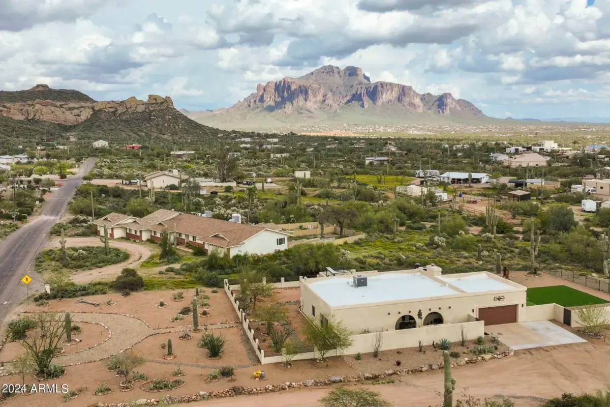 Aerial view of a tile roofing project in northeast Mesa, Arizona