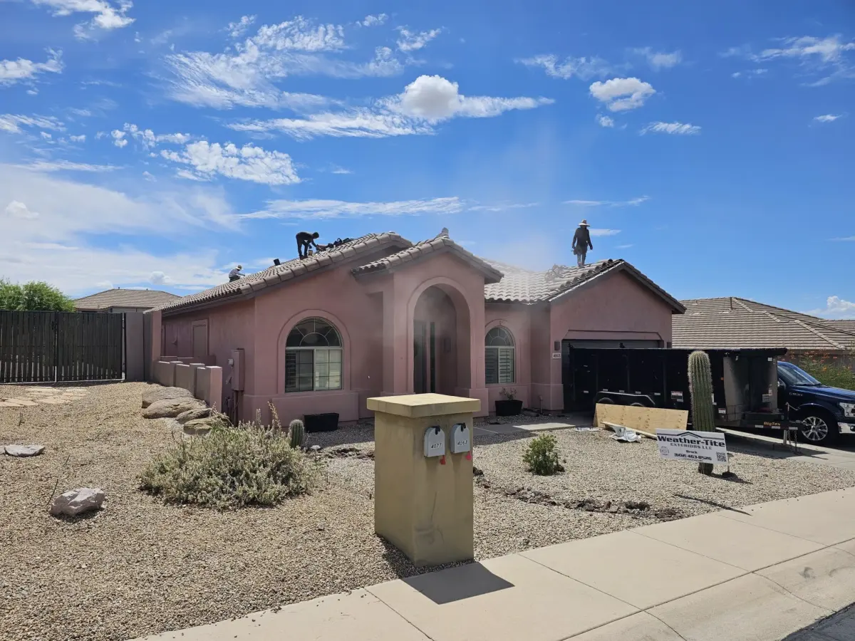 The Weather-Tite crew installing new tile on a home in Mesa